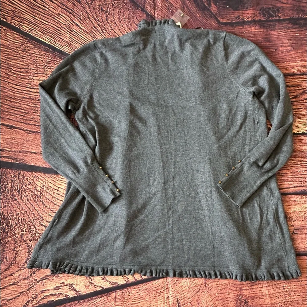 JOSEPH A‎ Women Charcoal Gray Ruffle Long Sleeve Open Front Cardigan Sweater L
